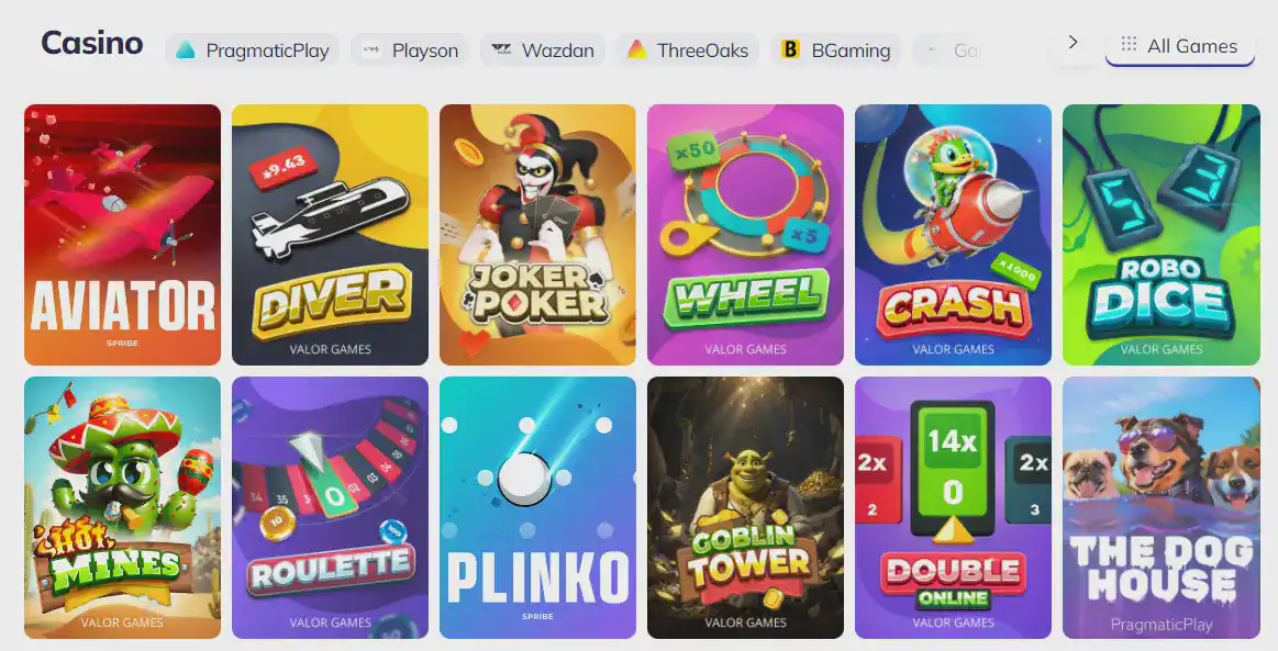 valorbet casino games