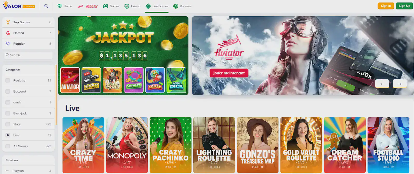 valorbet live casino